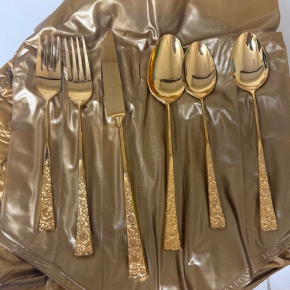 stanley rogers 22k carat gold flatware set 12